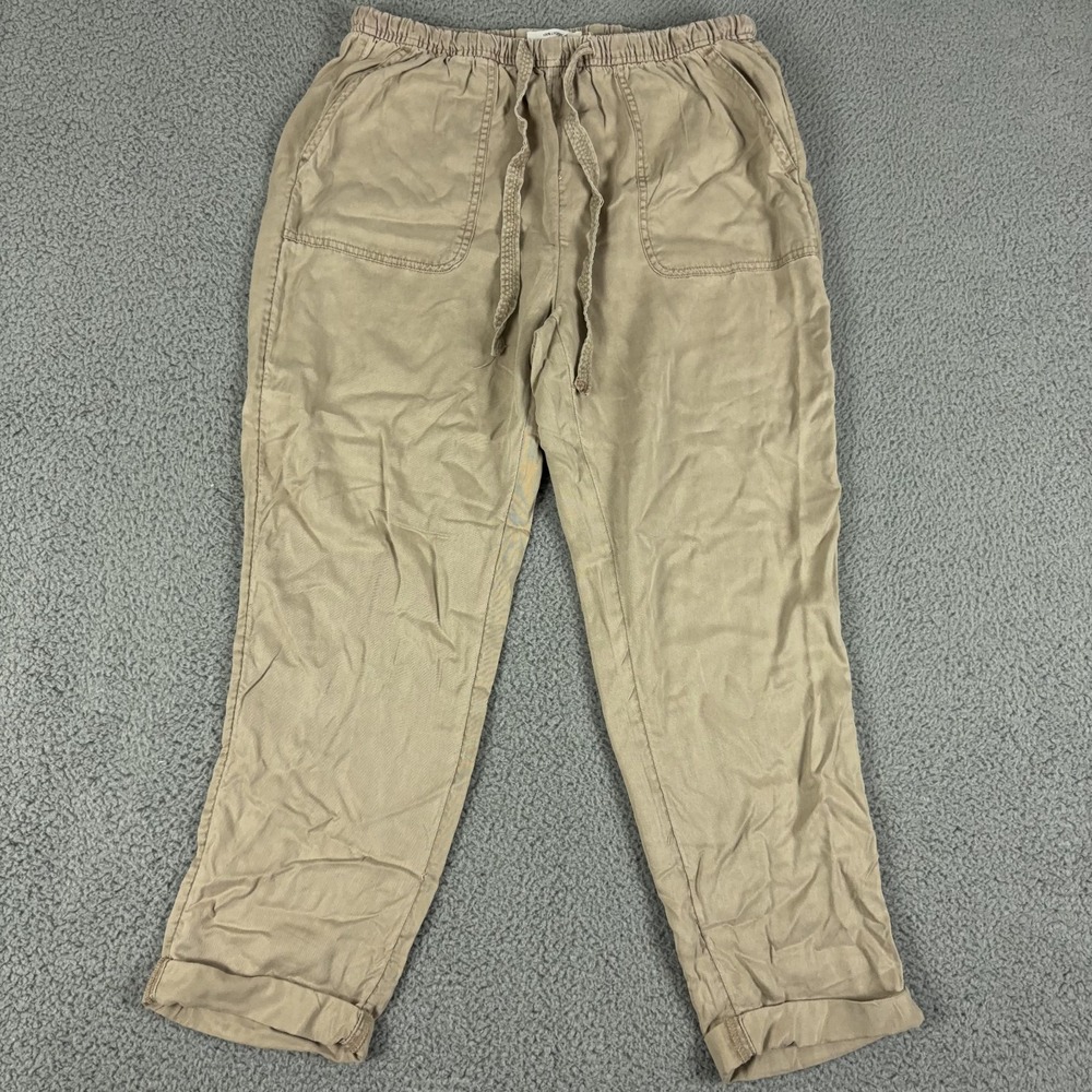Nicole Miller Pants Womens Large Beige Cuffed Lyocell Drawstring Baggy New York